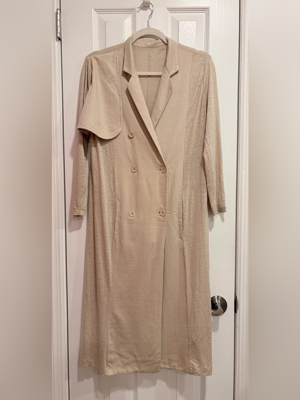 Majestic Filatures Beige Natural Linen T-Shirt Trench Cardigan Taille 2≈ Medium